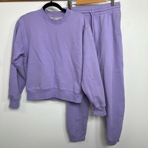 Aritzia TNA Cozy Fleece Perfect Lavender Crewneck Sweatshirt and Joggers Set | S